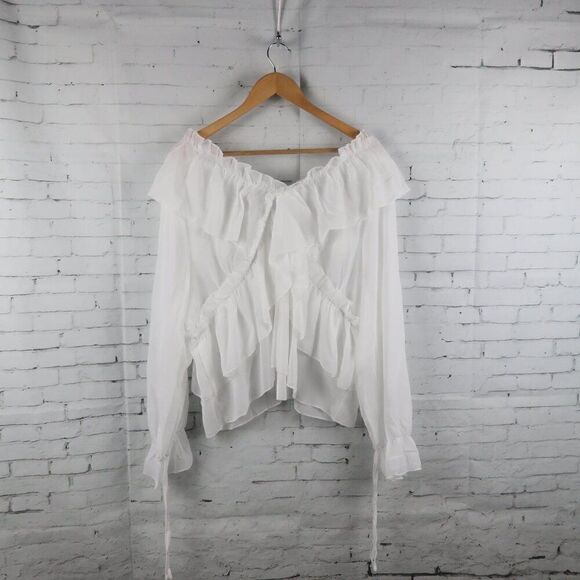 SHEIN CURVE WHITE OFF THE SHOULDER FUN FLIRTY TOP WITH RUFFLE DETAIL SIZE 4XL - Picture 7 of 7